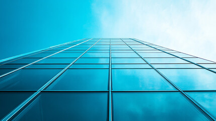 A single clean white building with geometric design against a bright blue sky symbolizing simplicity and modernity with minimalistic bright tone and a blurred, empty space for caption

