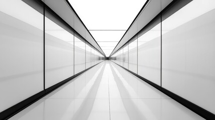 Aufkleber - A sleek airport corridor with long stretches of glass walls, polished floors, and ample negative space.