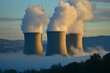 © Роман Булатов - A nuclear power plant steams on the background of a clear sky, reactor cooling is visible in detail. Generative AI