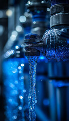 Poster - Water flowing from pipe in modern factory setting