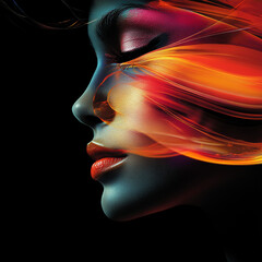 Poster - vibrant profile portrait with colorful flowing elements
