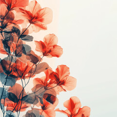 Poster - Translucent red flowers with leaves on light background