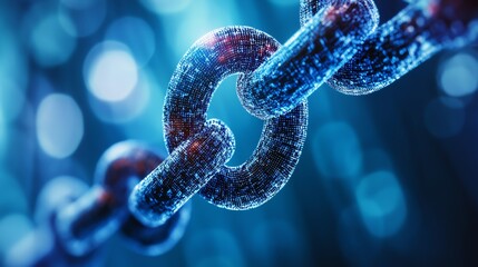 Poster - Close-up View of a Chain Link Illustrating Strength and Connection Against a Mystical Blue Background