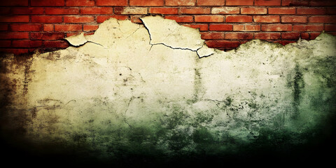 Sticker - Old Cracked Wall Shows Red Brick Beneath Peeling Plaster in Darkened Vignette