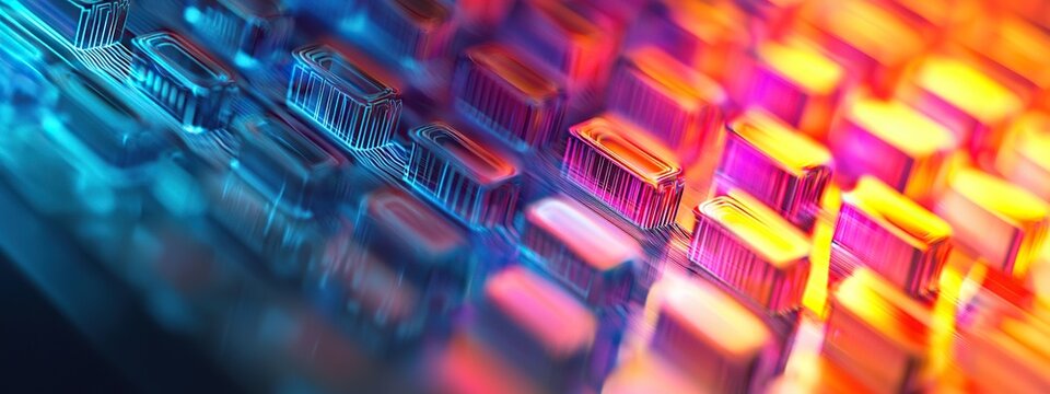 Cascading digital waveforms in vibrant colors evoke a sense of movement and energy