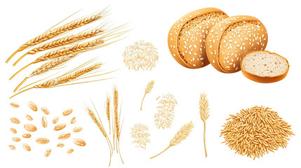 Poster - Grains and Bread Collection on Clear Background Generative AI
