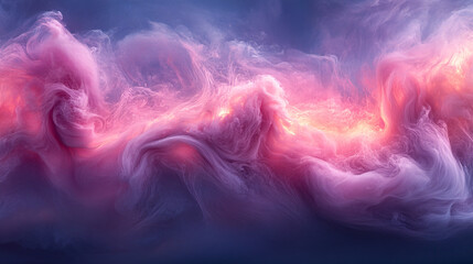 Poster - Pink and orange abstract painting with fluid brush strokes and vibrant color blends on canvas