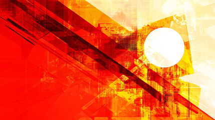 Poster - Abstract geometric background featuring a vibrant red and yellow color scheme with various shapes and patterns
