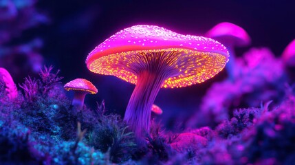 Poster - psychedelic mushroom dreamscape vibrant neon colors fractal patterns surreal compositions vaporwave aesthetics digital art