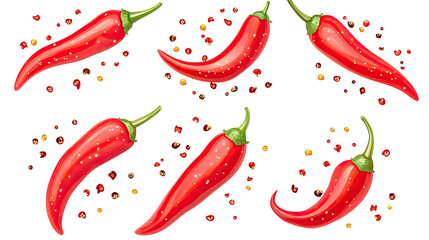 Poster - scattered red chili cayenne peppers with seeds on white generative ai