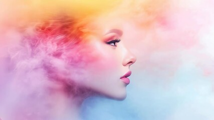 Wall Mural - beautiful fantasy abstract portrait of a beautiful woman double exposure with a colorful digital paint splash or space nebula