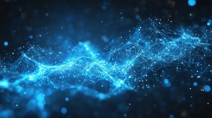 Poster - Abstract blue glowing network mesh. Ideal for technology, AI, or data visualization projects.