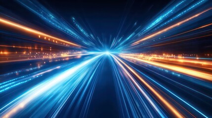 Aufkleber - Vector Abstract, science, futuristic, energy technology concept. Digital image of light rays, stripes lines with blue light, speed and motion blur over dark blue background