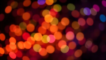 Wall Mural - Colorful bokeh circles on a dark background, creating an abstract, blurred light effect. Perfect for festive overlays, holiday themes, or celebration backdrops in design projects