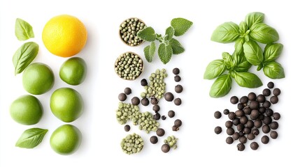 Poster - Fresh Herbs and Spices on a Solid White Background Generative AI