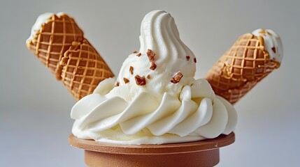 Poster - Ice Cream Cone With Whipped Topping and Waffle Texture Generative AI