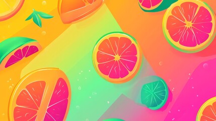 Wall Mural - a vibrant gradient background with tropical fruit colors.featuring bright oranges, pinks, and greens