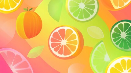Wall Mural - a vibrant gradient background with tropical fruit colors.featuring bright oranges, pinks, and greens