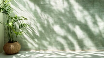 Sticker - Plant in woven pot, sunlit green backdrop.