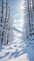 Wall Mural - A serene winter landscape with blue and white swirls of snow, tranquility, serene woods, calmness