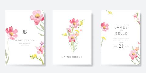 Wall Mural - elegant wedding invitation card background vector. minimal hand painted watercolor botanical flowers