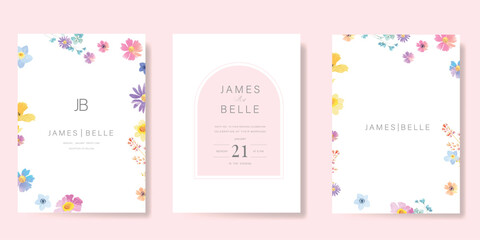 Wall Mural - elegant wedding invitation card background vector. minimal hand painted watercolor botanical flowers
