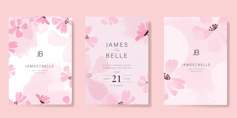 Wall Mural - elegant wedding invitation card background vector. minimal hand painted pink watercolor botanical fl