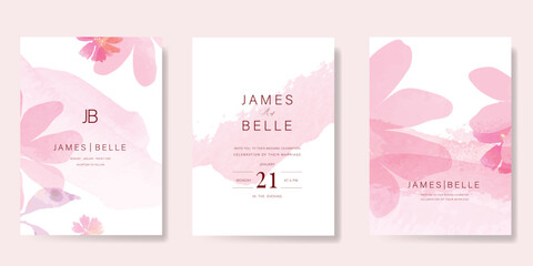 Wall Mural - elegant wedding invitation card background vector. minimal hand painted pink watercolor botanical fl