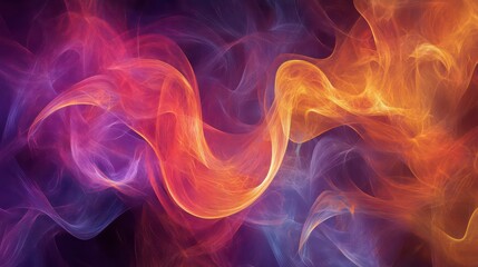 Wall Mural - abstract digital art smooth glowing curves red orange purple dark background gradient