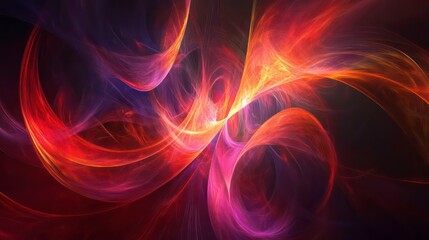 Wall Mural - abstract digital art smooth glowing curves red orange purple dark background gradient