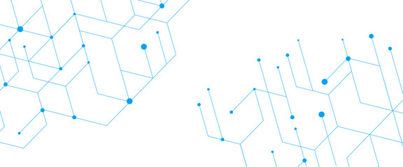 Fototapete - Vector modern technology banner template texture with blue lines and dots 