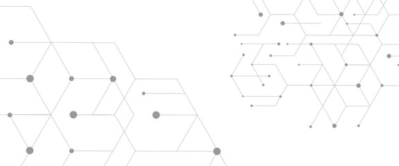 Fototapete - Vector modern technology banner template texture with grey lines and dots.