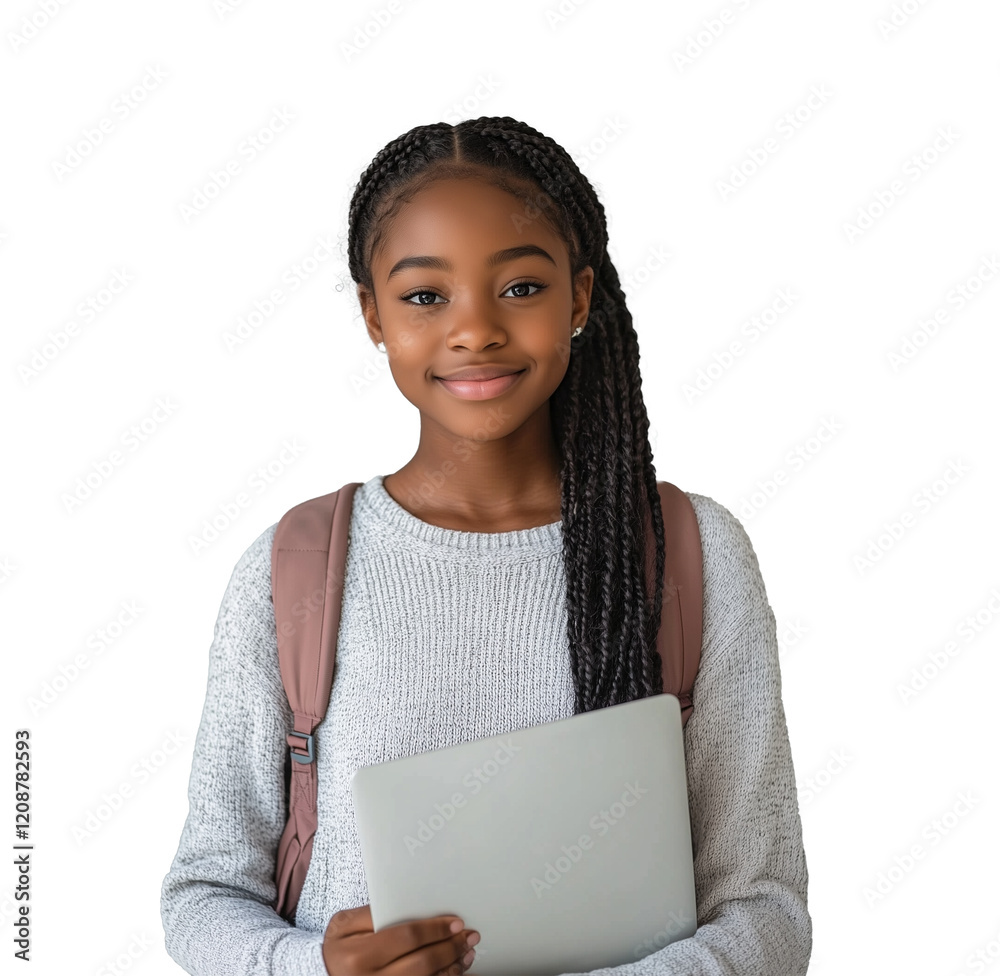 Portrait of a young, smiling, teen African American girl school student ...