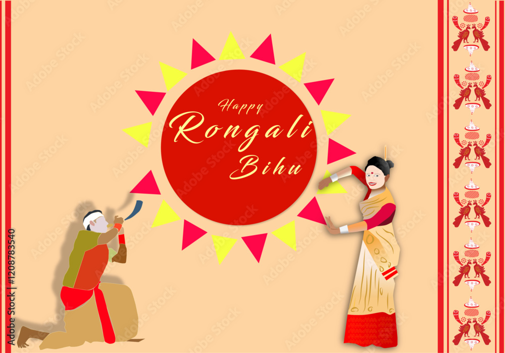 Happy Rongali Bihu social media feed template. Greeting background with ...