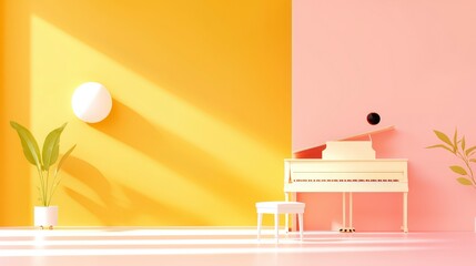 Wall Mural - Bright and Modern Interior with Colorful Walls and Elegant Piano in Stylish Living Space