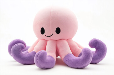 Smiling octopus cute doll isolated on white background.