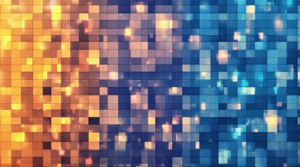 Poster - Abstract digital pattern featuring warm orange and cool blue hues, creating a visually striking mosaic effect with textured squares.