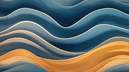 Poster - Abstract waves in blue and gold create a dynamic, flowing pattern, evoking a sense of movement and tranquility.