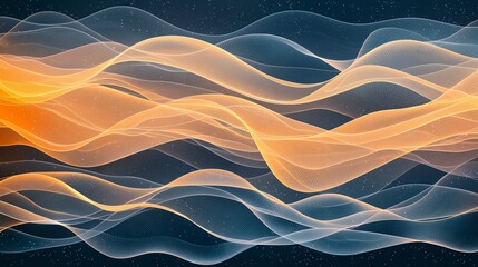 Poster - Abstract flowing waves in orange and blue tones against a dark background, suggesting movement and energy.