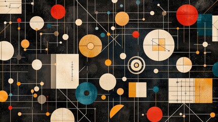 Poster - Abstract design featuring colorful geometric shapes and lines on a dark background, creating a vibrant and modern aesthetic.