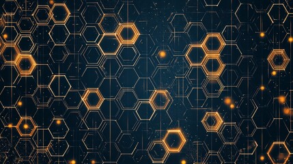 Poster - Abstract background featuring interconnected hexagonal shapes with glowing orange accents on a dark backdrop.