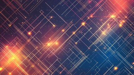 Poster - Vibrant abstract background featuring glowing geometric patterns and light streaks in a dynamic, colorful composition.