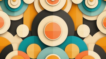 Poster - Colorful abstract composition featuring layered circles and geometric shapes in shades of orange, teal, and black.