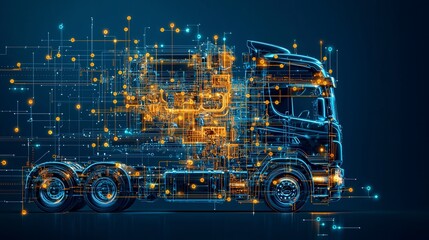 Wall Mural - Futuristic digital truck with glowing circuits and data streams, symbolizing technology in transportation.