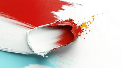 Poster - Vibrant Abstract Paint Stroke with Red, White, and Aqua Colors on a Bright Background