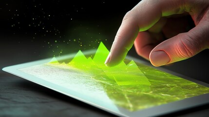 Poster - Finger Touching Green Graphic Interface Displaying Data Visualization on Tablet Device