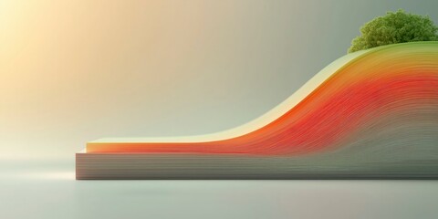 Poster - Abstract design featuring colorful gradient waves with a green tree on top in serene background setting