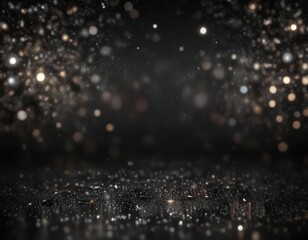 glittering black bokeh background with scattered starlight, shimmering, light, cosmic