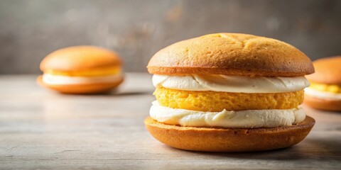 Wall Mural - Delicious homemade whoopie pie filled with zesty orange cream , dessert, sweet, treat, baked goods, baking