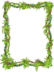 Wall Mural - jungle liana frame of tropical ivy or rainforest vine leaves, vector cartoon background. liana vine 